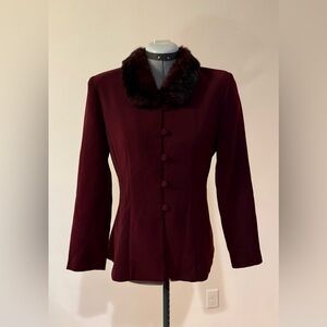 Vintage Jessica Howard Burgundy Blazer with Faux Fur Collar